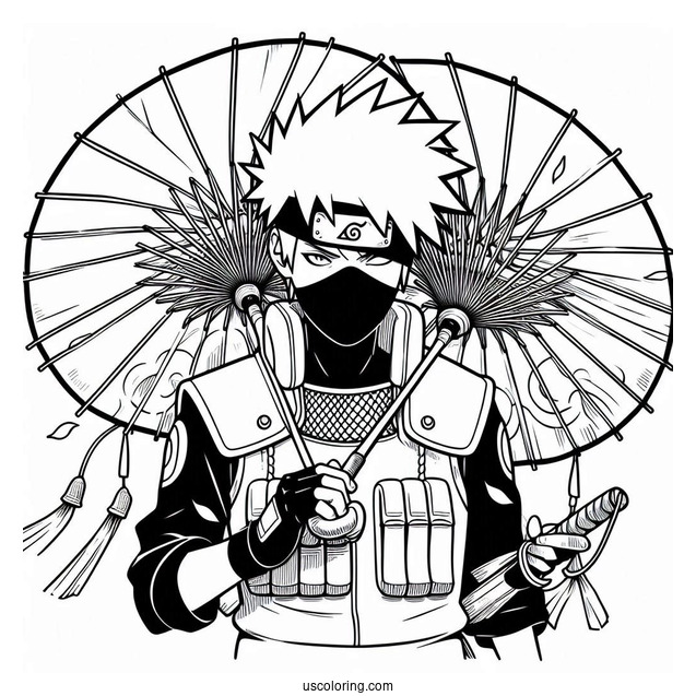 Kakashi Coloring Page Of Minato Holding Japanese Umbrellas