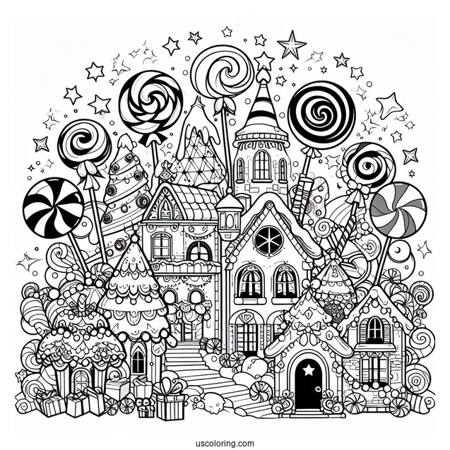 Magical Candy Village Coloring Page