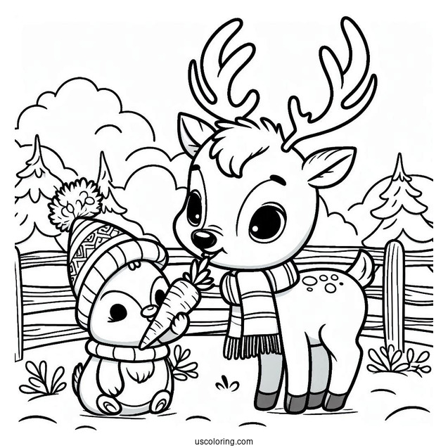 Coloring Picture Of Sven The Reindeer Eating a Carrot