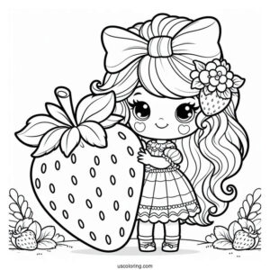 Strawberry Shortcake Coloring Page Holding Giant Strawberry