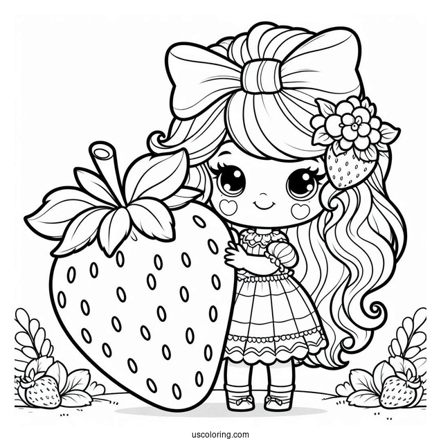 Strawberry Shortcake Coloring Page Holding Giant Strawberry