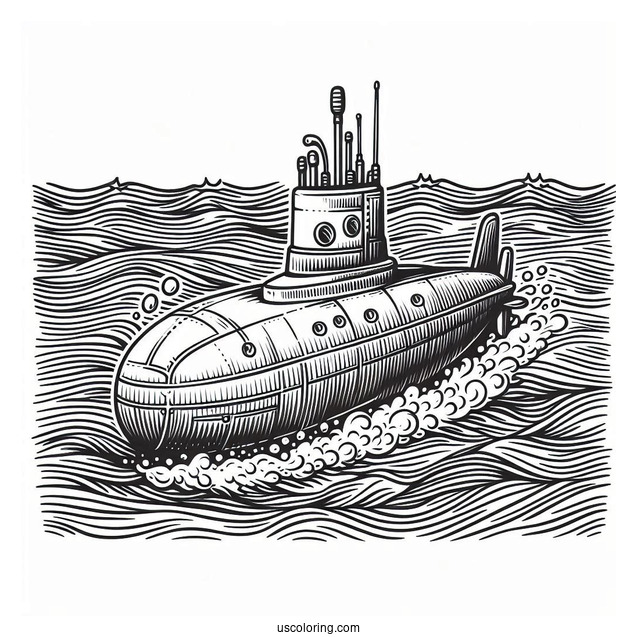 Easy Outline Of Submarine Coloring Page Surfacing From The Water