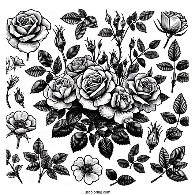 Assorted Wild Roses To Color