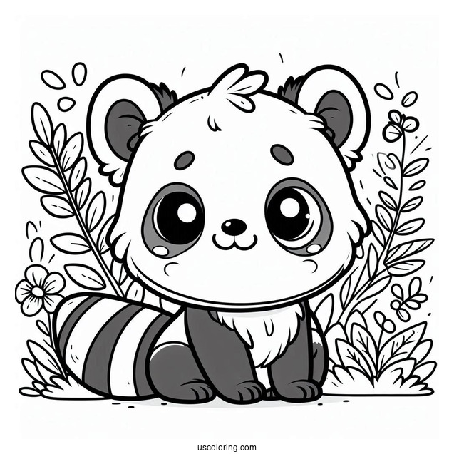 Simple Cartoon Red Panda To Color For Preschoolers