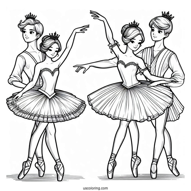 Male And Female Ballerinas To Color