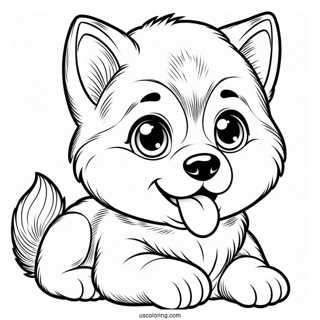 Husky Puppy With Tongue Out Coloring Page