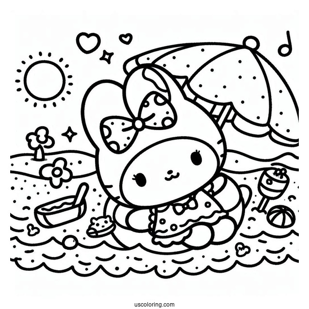 Cute Sanrio Coloring Page My Melody At The Beach