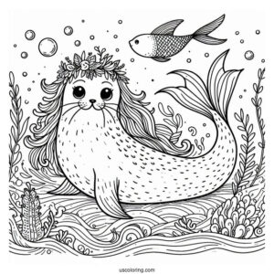 Seal Coloring Page Swimming With A Mermaid