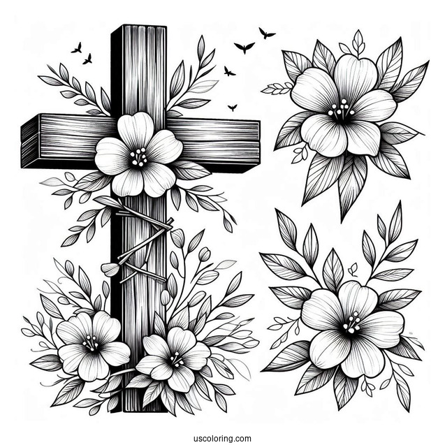 Wooden Easter Cross With Flowers