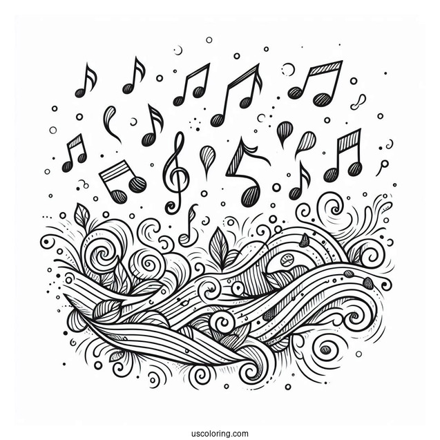 Music Coloring Page Of Musical Notes Floating In The Air