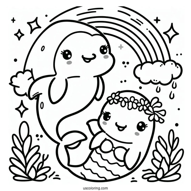 Kawaii Dolphin And Mermaid Picture