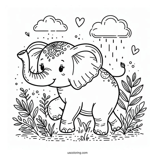 Elephant With Big Trunk Coloring In