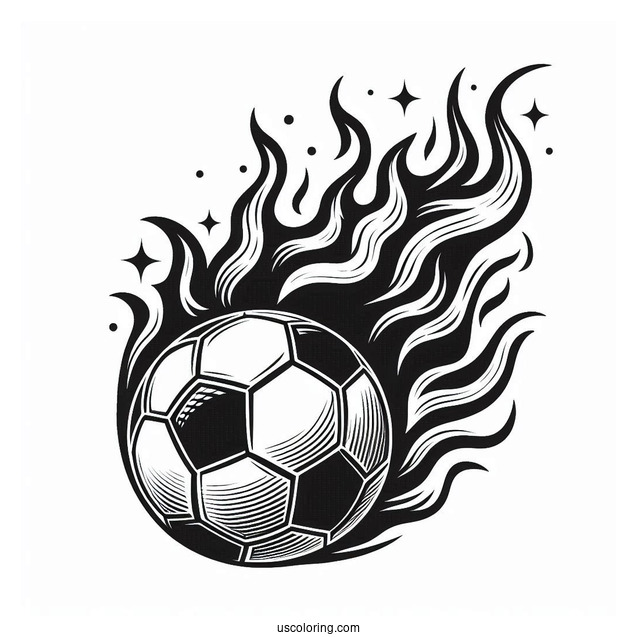 Flaming Soccer Ball To Color For Kids