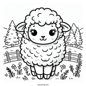 Sheep Standing In A Field Coloring Page
