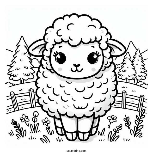 Sheep Standing In A Field Coloring Page
