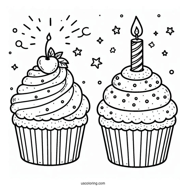 Birthday Cupcake Coloring Page