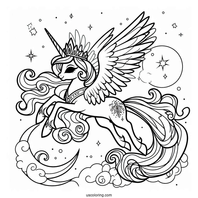 Princess Celestia Coloring Page Flying For Kids