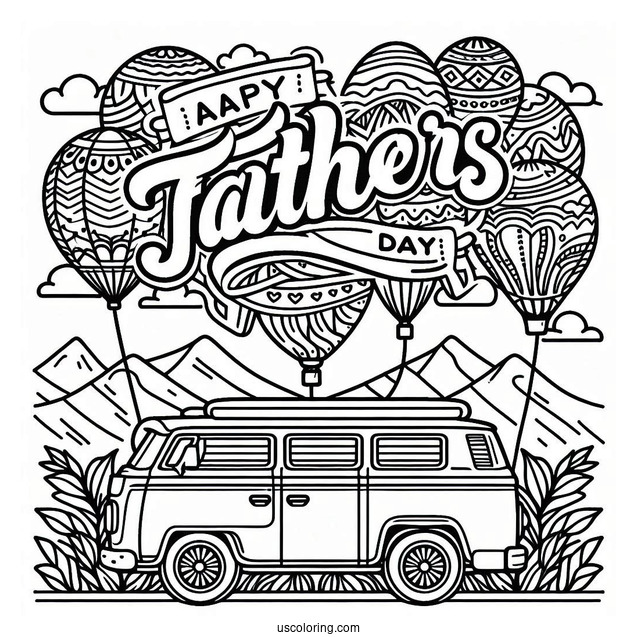 Father's Day Coloring Page Of Words Above A Car