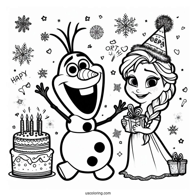 Olaf Happy Birthday Coloring Page For Kids