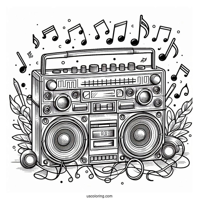 Music Coloring Page Of Vintage Boom Box Coloring Page