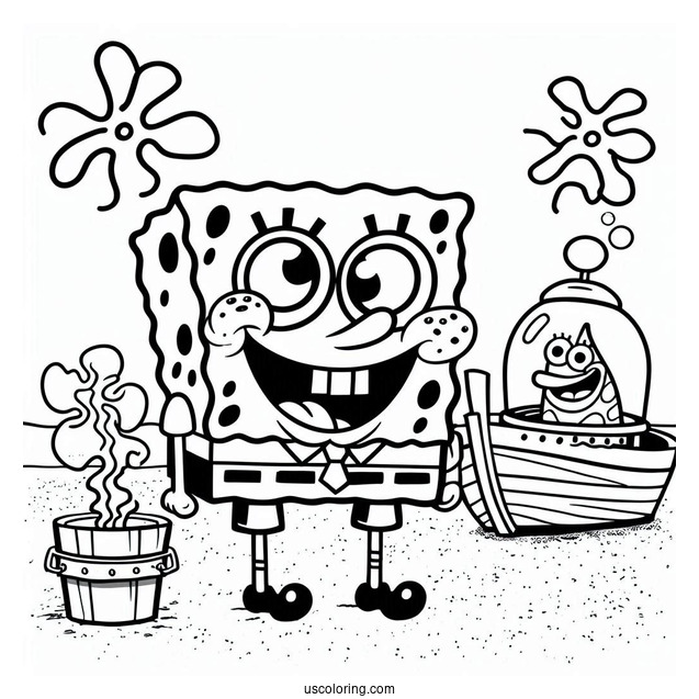 SpongeBob Coloring Page Man Ray Outside Of Chum Bucket