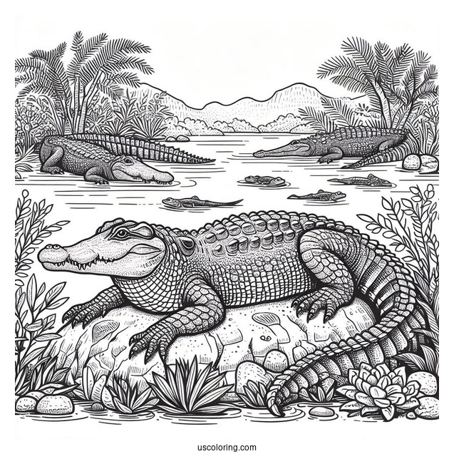 Detailed African Nile Crocodile To Color