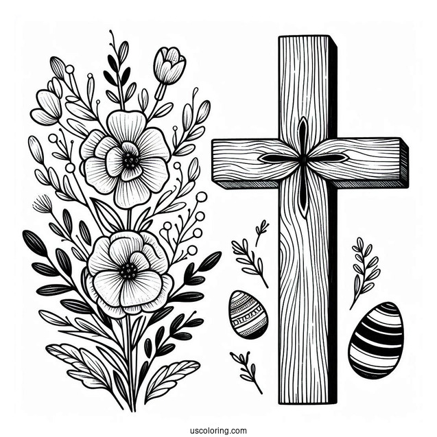 Wooden Easter Cross Coloring For Kids
