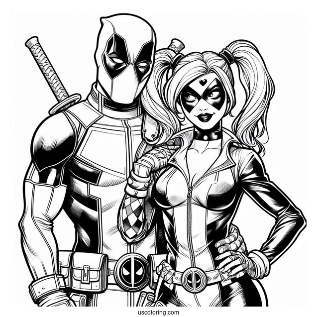Deadpool And Harley Quinn To Color