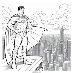 Superman Standing On Edge Of Building To Color