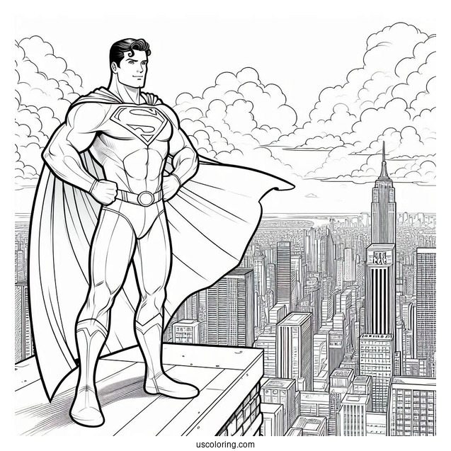 Superman Standing On Edge Of Building To Color
