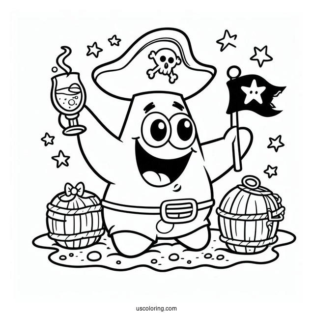 Easy Outline Of Pirate Patrick Star Coloring Page For Kids