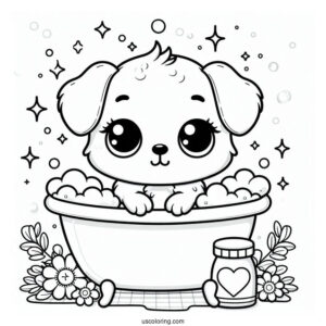 Puppy Sitting In A Bathtub By The Window Coloring Sheet