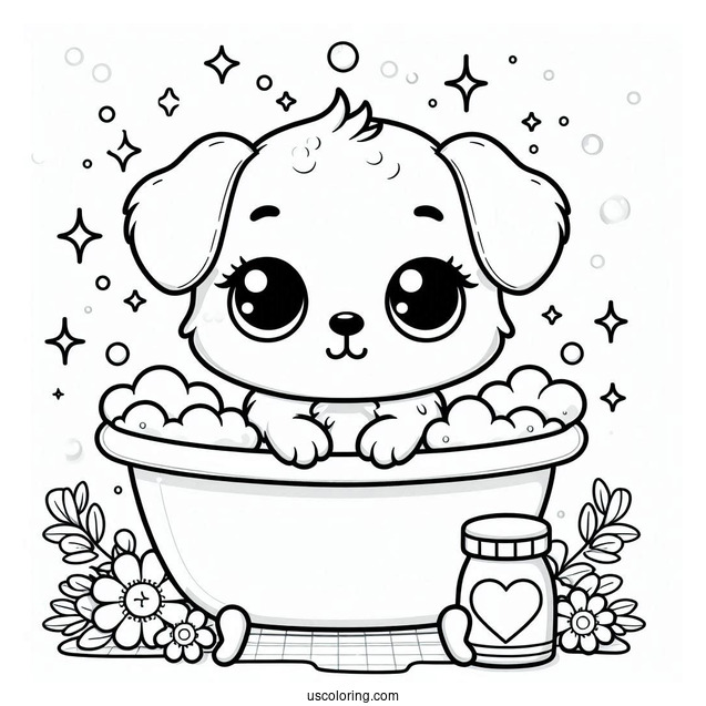 Puppy Sitting In A Bathtub By The Window Coloring Sheet