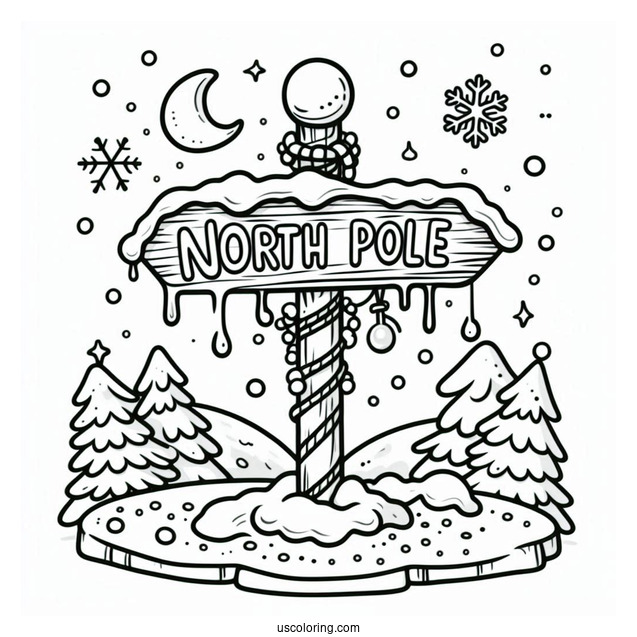 Simple North Pole Coloring Page Sign Post Covered In Ice