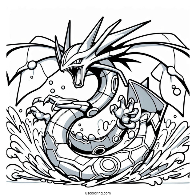 Angry Mega Rayquaza Coloring Page Attacking
