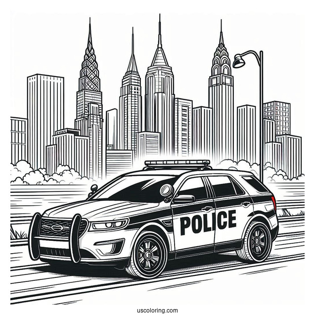 Sports Police Car Coloring Page On The Road