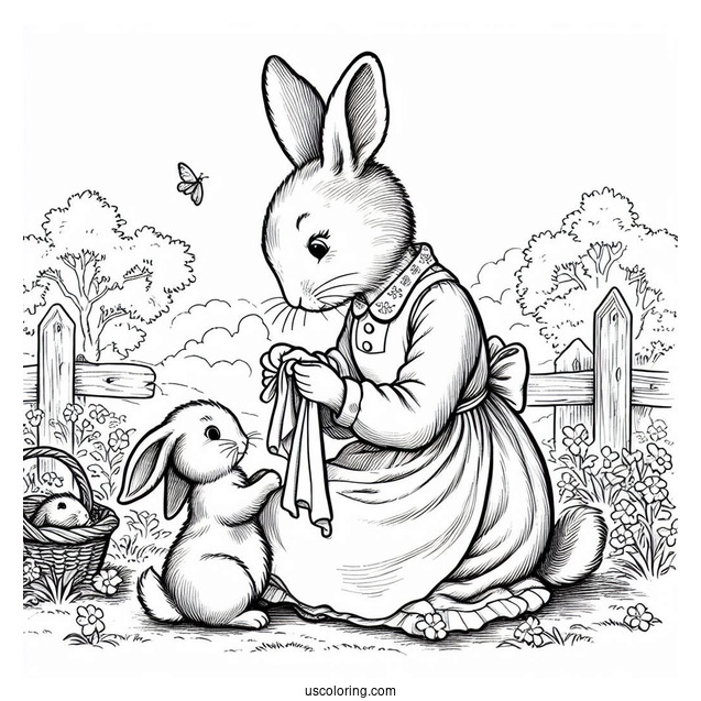 Josephine Rabbit Caring For Flopsy, Mopsy, Cotton Tail, And Peter Rabbit Coloring Page