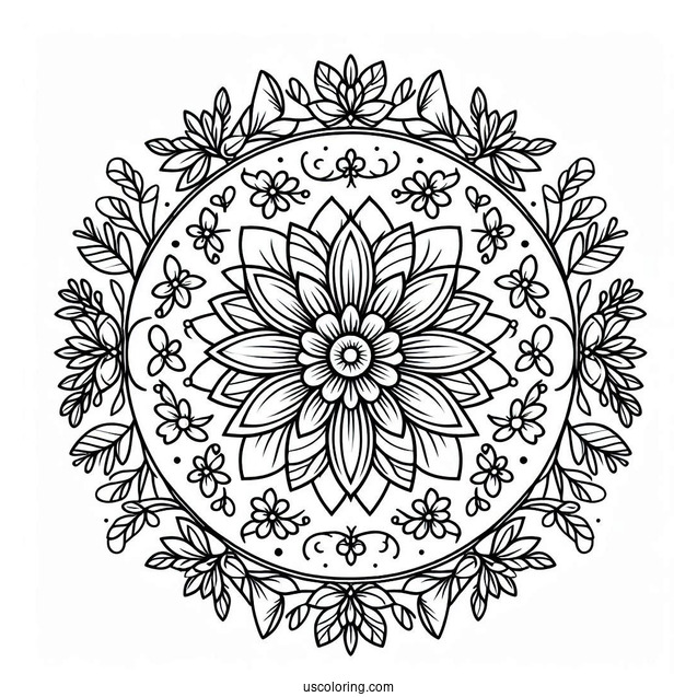 Flower Mandala Coloring Page Inside A Flower Wreath