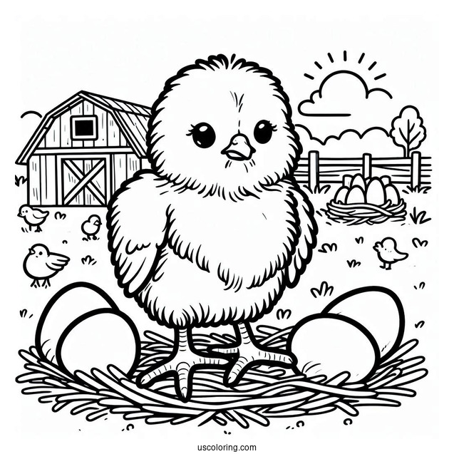 Hatched Chick On Farm To Color