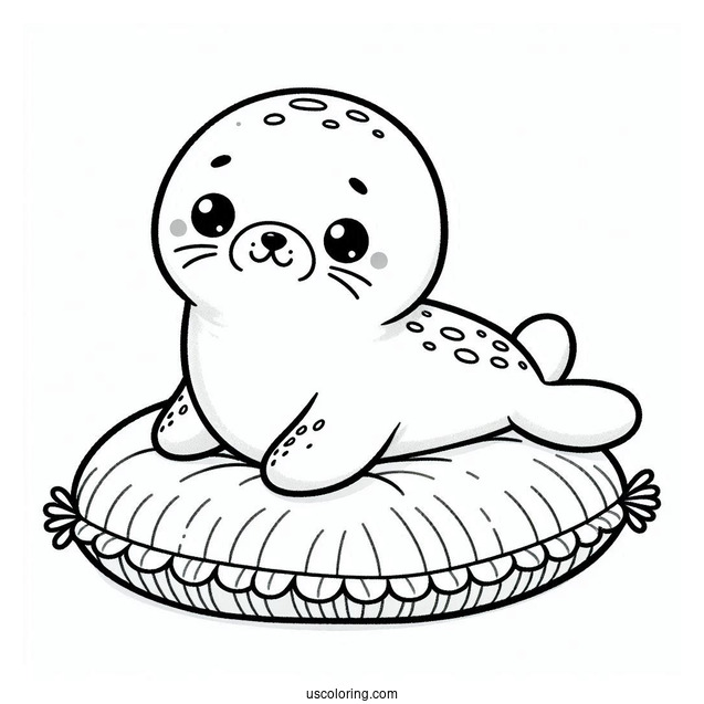 Cute Seal Coloring Page Stuffed Toy On A Bed