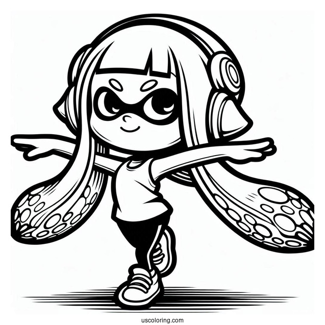 Splatoon Coloring Page Of Easy Agent 3 Stretching Arms Outline For Kids