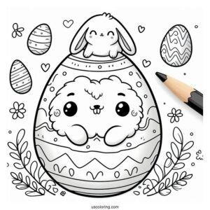 Cartoon Easter Egg With Tiny Bunny On Top