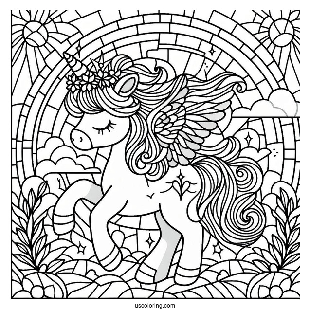 Cute Unicorn Stained Glass Coloring Page
