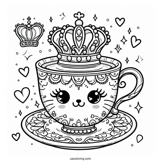 Palace Pets Coloring Page Of Detailed Teacup With Crown