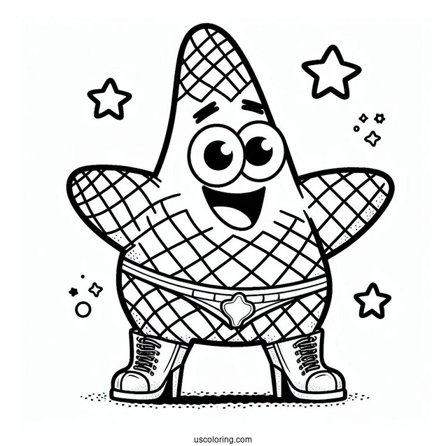 Patrick Star Coloring Page In Fishnet And Boots