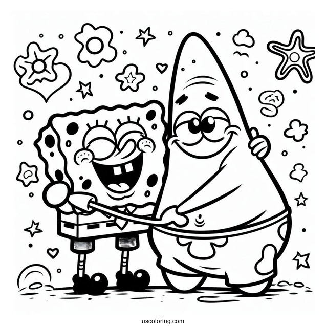 Happy SpongeBob And Patrick Star Coloring Page With Arms Around One Another