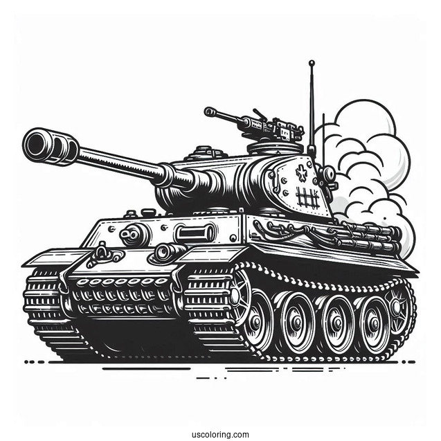 Coloring Page of Panther KF51 Main Battle Tank With Smoke