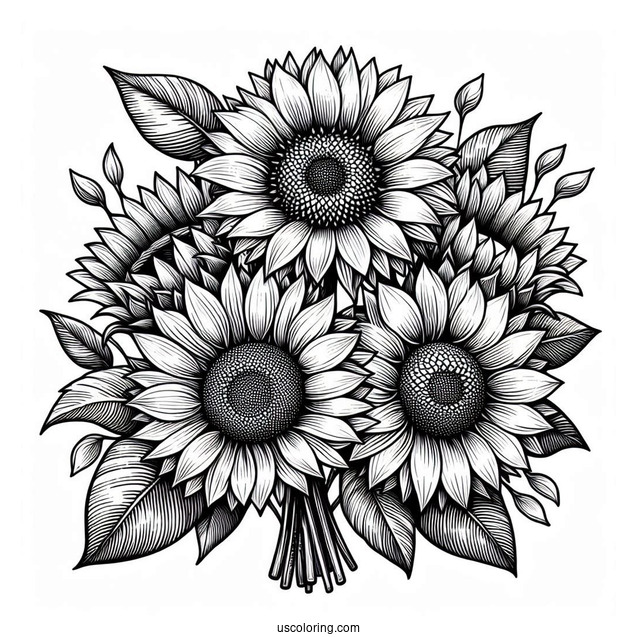 Bunch Of Detailed Sunflowers For Coloring
