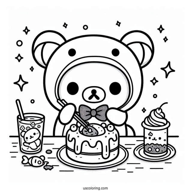 Rilakkuma Coloring Page Of Cat Costume Eating Fish Cakes For Kids