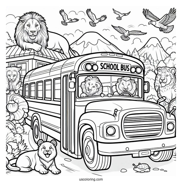 School Bus Coloring Page Field Trip to the Zoo